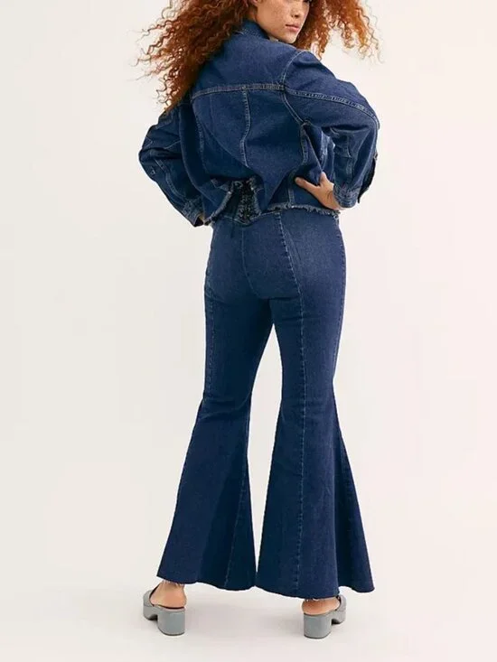 Free People We The Free Blue Crvy Super High Rise Flare Jeans 31 36460 - Picture 4 of 15